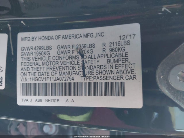 1HGCV1F11JA072794 Honda ACCORD LX