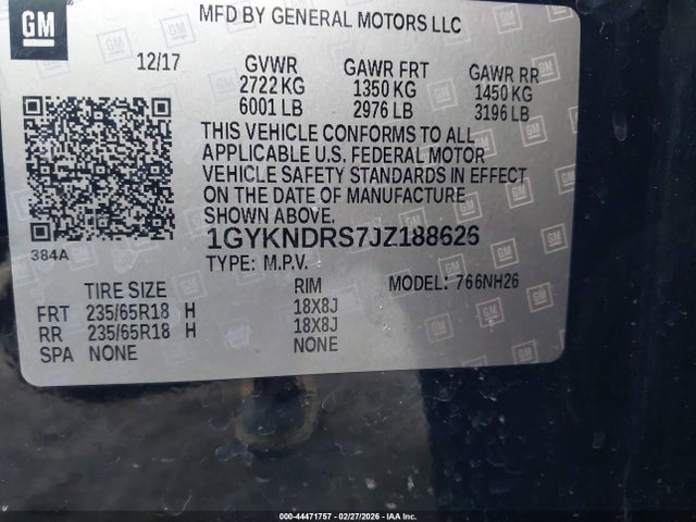 44471757 :رقم المزاد ، 1GYKNDRS7JZ188626 vin ، 2018 Cadillac Xt5 Luxury مزاد بيع