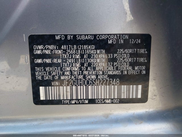Продаж на аукціоні авто 2025 Subaru Crosstrek Premium, vin: JF2GUHDC6SH227348, номер лоту: 44471815