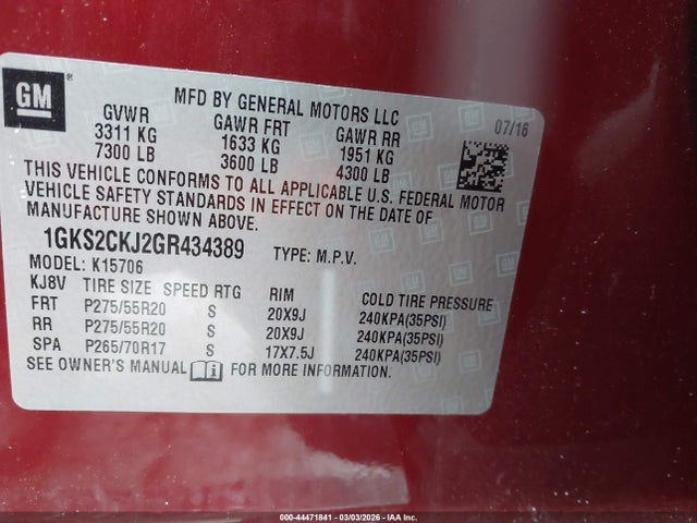 1GKS2CKJ2GR434389 GMC YUKON DENALI