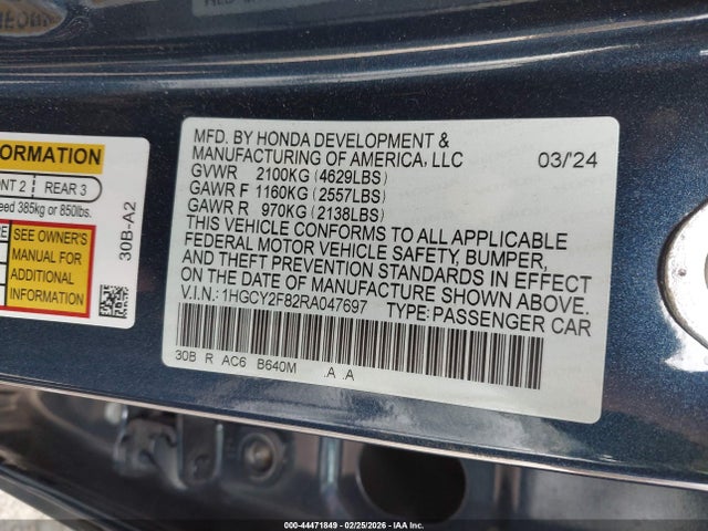 1HGCY2F82RA047697 Honda Accord Hybrid Touring