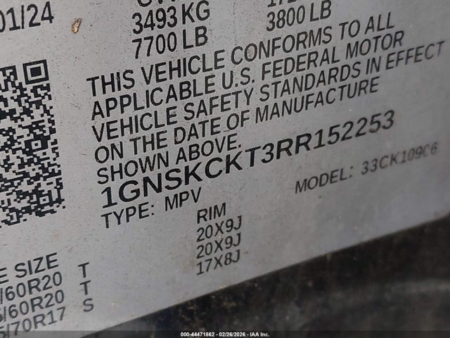 1GNSKCKT3RR152253 Chevrolet Suburban 4wd Lt
