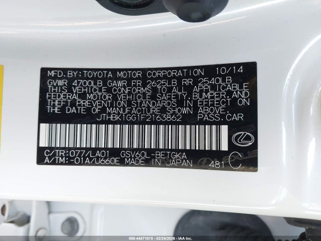 Aukcja sprzedaży 2015 Lexus Es 350, vin: JTHBK1GG1F2163862, numer aukcji: 44471870
