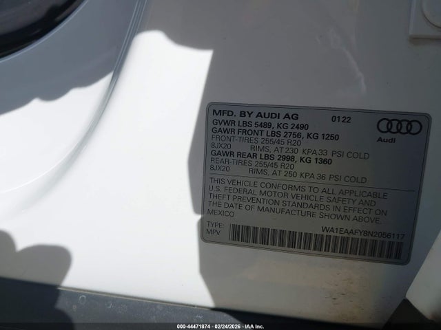 Продажа на аукционе авто 2022 Audi Q5 Premium Plus 45 Tfsi S Line Quattro S Tronic, vin: WA1EAAFY8N2056117, номер лота: 44471874