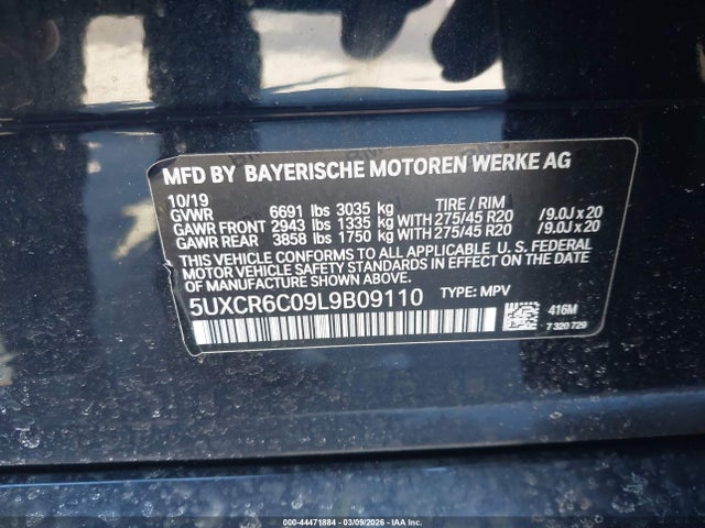 2020 Bmw X5 Xdrive40i მანქანა იყიდება აუქციონზე, vin: 5UXCR6C09L9B09110, აუქციონის ნომერი: 44471884