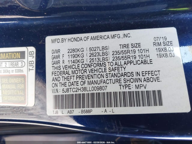 Aukcja sprzedaży 2020 Acura Rdx Standard, vin: 5J8TC2H38LL009807, numer aukcji: 44471885