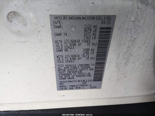 Aukcja sprzedaży 2015 Nissan Rogue Sl, vin: 5N1AT2MV2FC858120, numer aukcji: 44471898