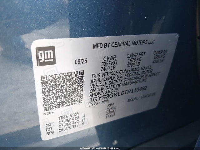 Продажа на аукционе авто 2026 Cadillac Escalade Platinum Sport, vin: 1GYS8GKL6TR110482, номер лота: 44471905