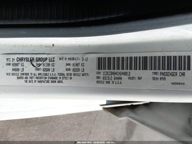 Aukcja sprzedaży 2012 Chrysler 200 Lx, vin: 1C3CCBAB4CN240812, numer aukcji: 44471910