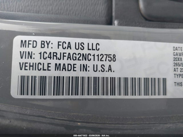 Aukcja sprzedaży 2022 Jeep Grand Cherokee Wk Laredo X 4x4, vin: 1C4RJFAG2NC112758, numer aukcji: 44471922