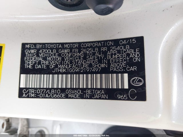 Aukcja sprzedaży 2015 Lexus Es 350, vin: JTHBK1GG9F2197497, numer aukcji: 44471964