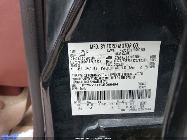 Продажа на аукционе авто 2012 Ford F-250 King Ranch, vin: 1FT7W2BT1CED06454, номер лота: 44471997