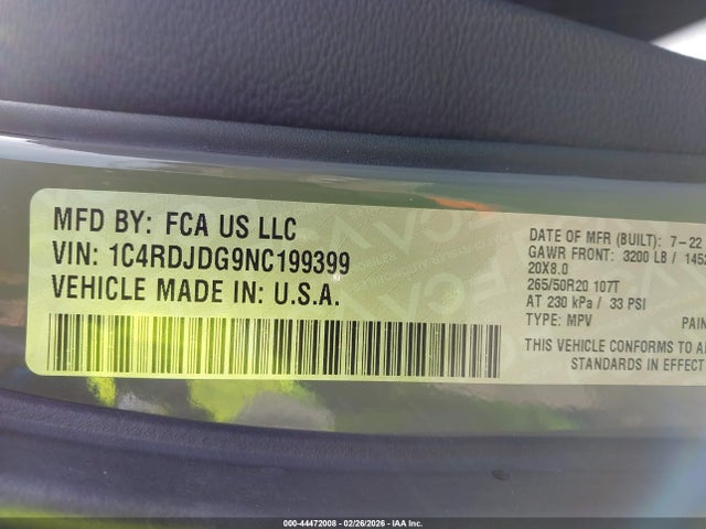 2022 DODGE DURANGO 1C4RDJDG9NC199399 Photo 8