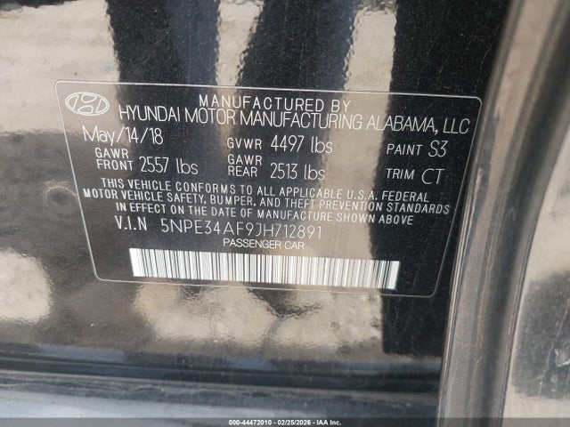 5NPE34AF9JH712891 Hyundai Sonata Sel+