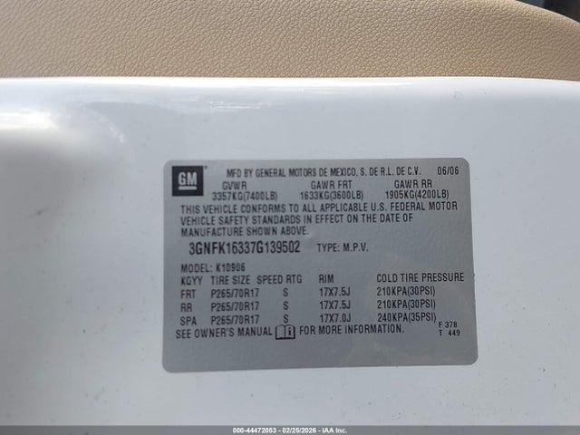 2007 CHEVROLET SUBURBAN 1500 3GNFK16337G139502 Photo 8