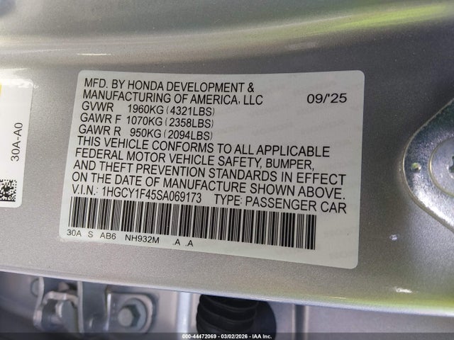 1HGCY1F45SA069173 Honda ACCORD SE
