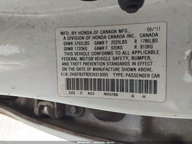 Aukcja sprzedaży 2012 Honda Civic Ex, vin: 2HGFB2F82CH313095, numer aukcji: 44472071