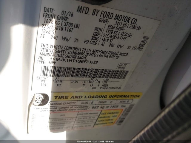 1FMJK1HT1GEF33535 Ford Expedition El Xlt