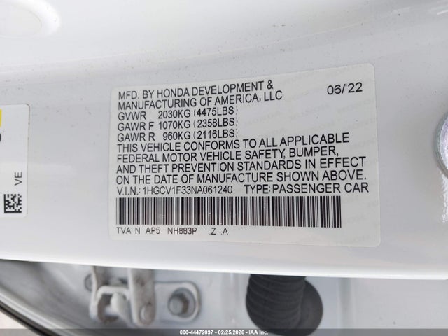 1HGCV1F33NA061240 Honda Accord Sport