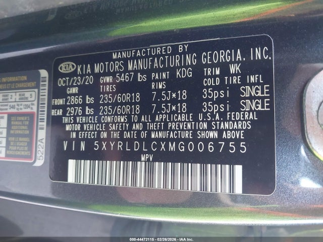 5XYRLDLCXMG006755 KIA SORENTO S