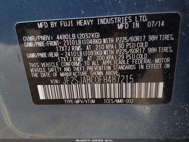 JF2SJABC0FH487215 Subaru Forester 2.5i