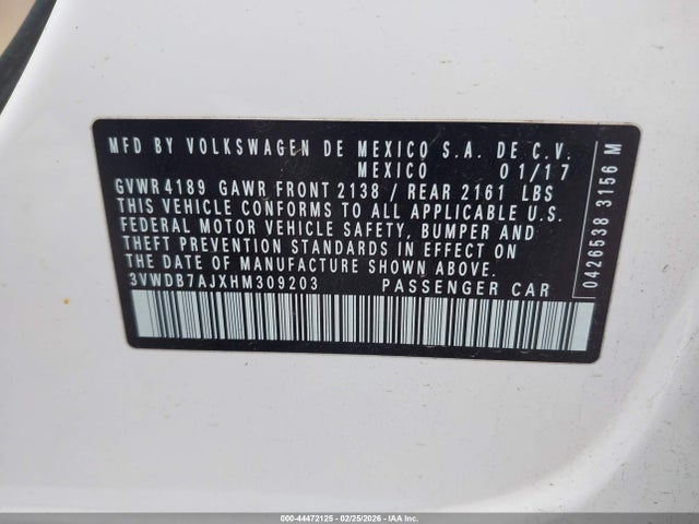 3VWDB7AJXHM309203 Volkswagen Jetta 1.4t Se