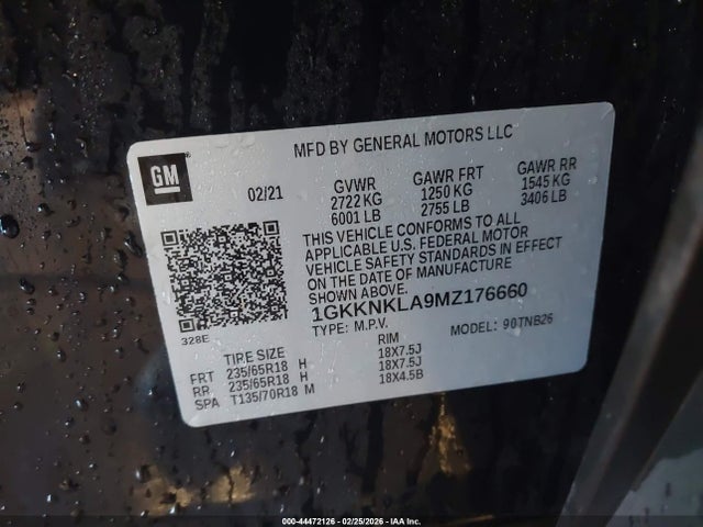 Aukcja sprzedaży 2021 Gmc Acadia Fwd Sle, vin: 1GKKNKLA9MZ176660, numer aukcji: 44472126