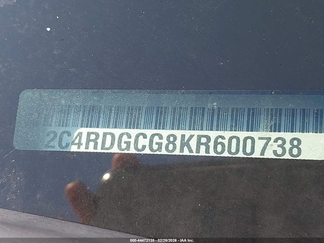 44472135 :رقم المزاد ، 2C4RDGCG8KR600738 vin ، 2019 Dodge Grand Caravan Sxt مزاد بيع