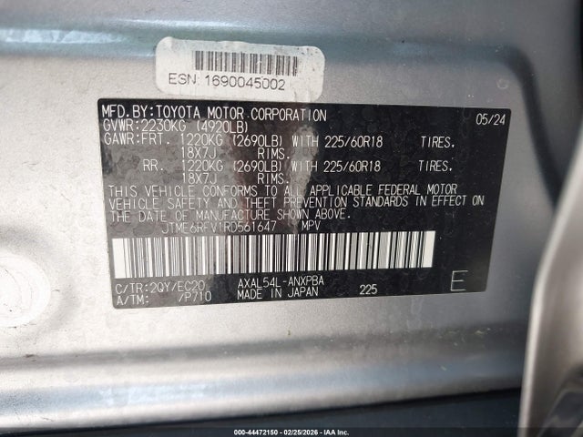 44472150 :رقم المزاد ، JTME6RFV1RD561647 vin ، 2024 Toyota Rav4 Hybrid Xse مزاد بيع