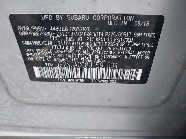 Продаж на аукціоні авто 2018 Subaru Forester 2.5i Premium, vin: JF2SJAGC8JH591534, номер лоту: 44472164