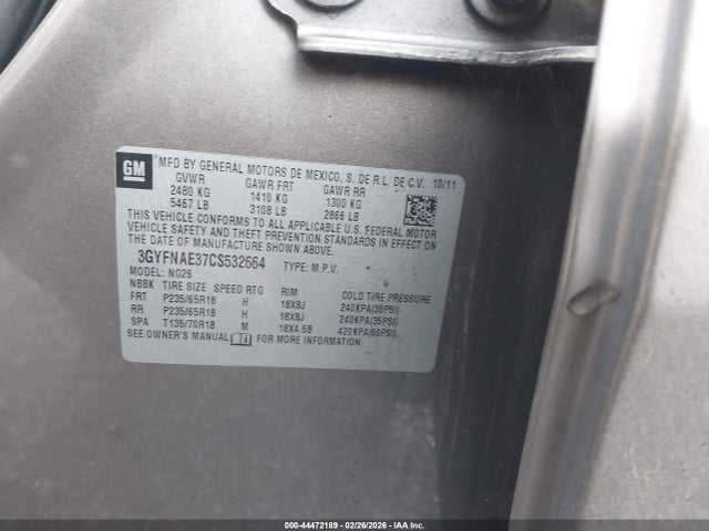 2012 CADILLAC SRX 3GYFNAE37CS532664 Photo 8