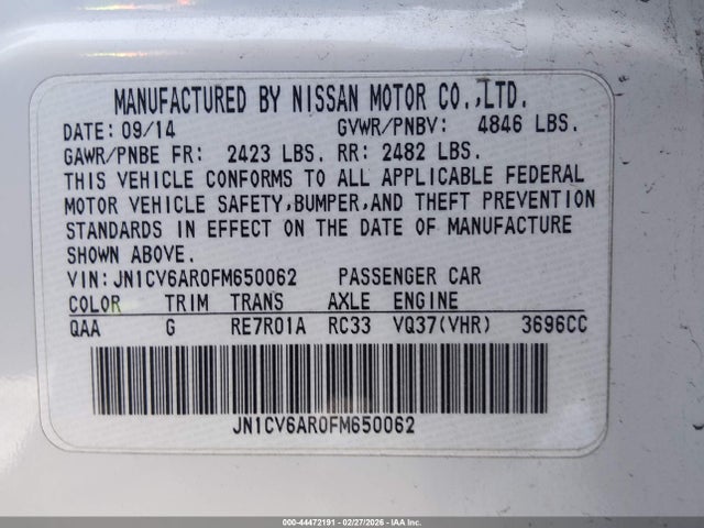 Продажа на аукционе авто 2015 Infiniti Q40, vin: JN1CV6AR0FM650062, номер лота: 44472191