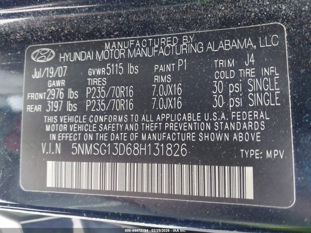 Продаж на аукціоні авто 2008 Hyundai Santa Fe Gls, vin: 5NMSG13D68H131826, номер лоту: 44472194