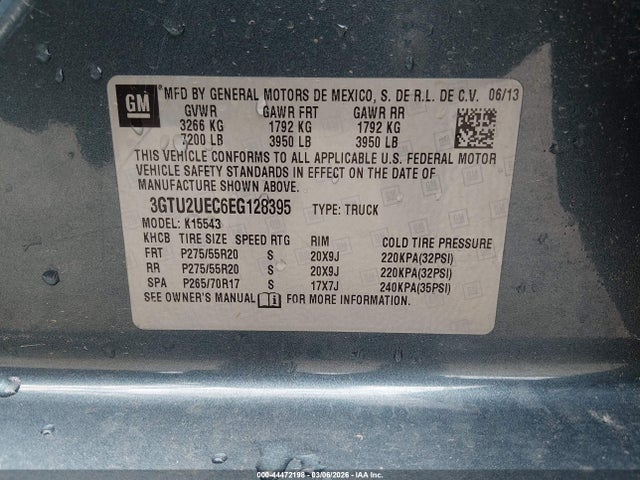 44472198 :رقم المزاد ، 3GTU2UEC6EG128395 vin ، 2014 Gmc Sierra 1500 Sle مزاد بيع