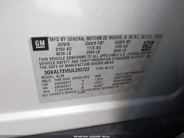 44472240 :رقم المزاد ، 3GKALTEV9JL203723 vin ، 2018 Gmc Terrain Sle مزاد بيع