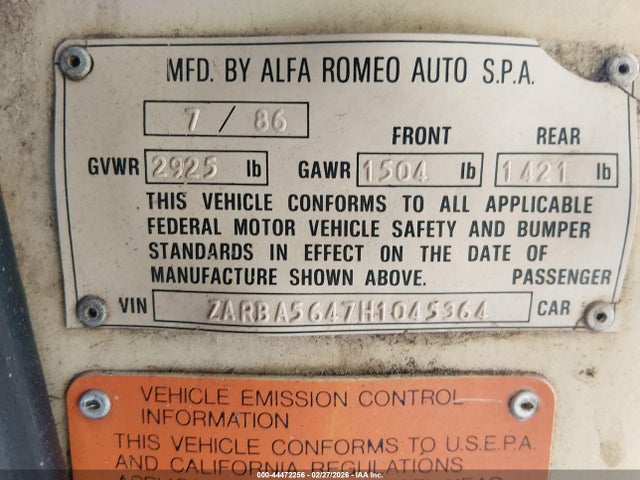 1987 ALFA ROMEO SPIDER ZARBA5647H1045364 Photo 8
