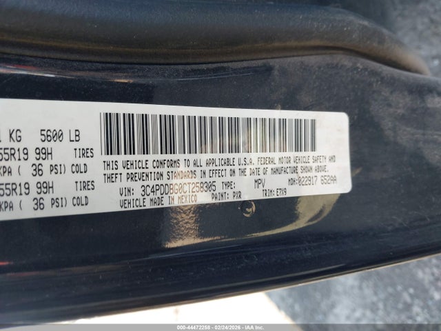 44472258 :رقم المزاد ، 3C4PDDBG0CT258305 vin ، 2012 Dodge Journey Sxt مزاد بيع