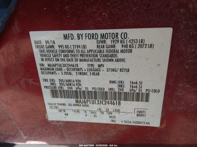 MAJ6P1UL3JC244618 Ford Ecosport Se