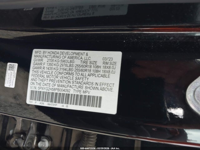 44472326 :رقم المزاد ، 5FNYG2H58PB004092 vin ، 2023 Honda Pilot 2wd Ex-l 7 Passenger مزاد بيع