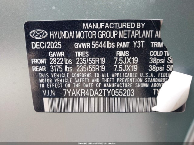 2026 Hyundai Ioniq 5 Limited მანქანა იყიდება აუქციონზე, vin: 7YAKR4DA2TY055203, აუქციონის ნომერი: 44472379