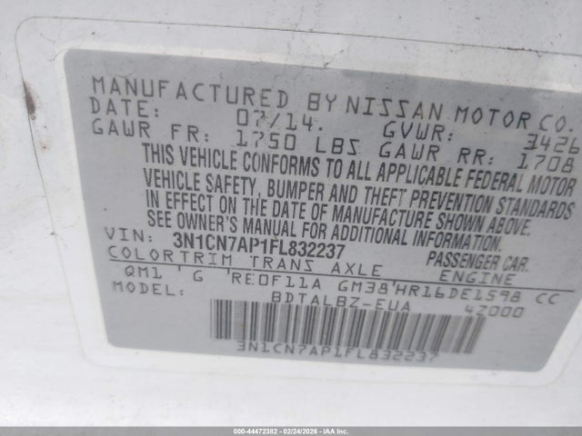 Nissan Versa 1.6 Sv 2015 3N1CN7AP1FL832237 Image 9