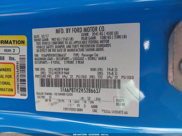 Ford Mustang Ecoboost 2017 1FA6P8TH2H5286637 Image 9