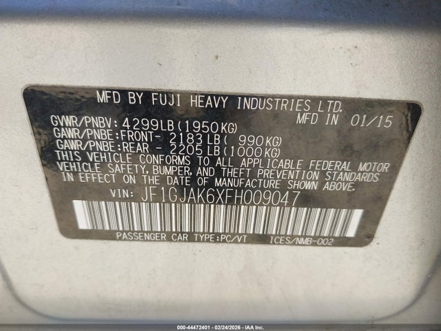 Продажа на аукционе авто 2015 Subaru Impreza 2.0i Premium, vin: JF1GJAK6XFH009047, номер лота: 44472401