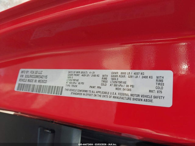 Aukcja sprzedaży 2021 Ram Promaster 2500 High Roof 136 Wb, vin: 3C6LRVCG0ME542115, numer aukcji: 44472404