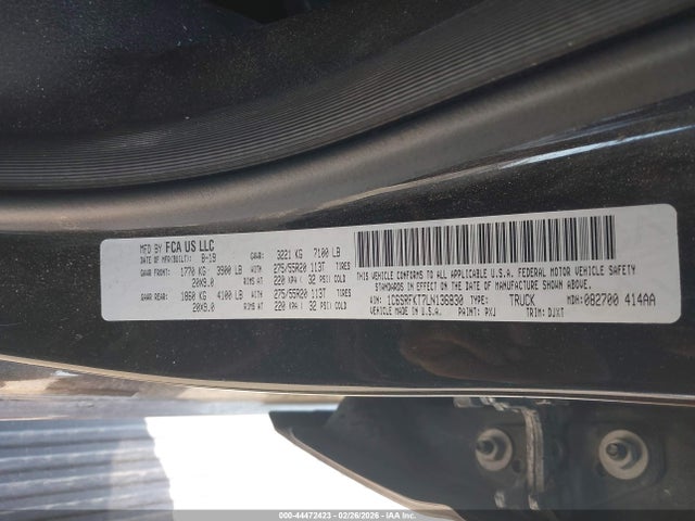 Продаж на аукціоні авто 2020 Ram 1500 Laramie Longhorn  4x4 5'7 Box, vin: 1C6SRFKT7LN136830, номер лоту: 44472423