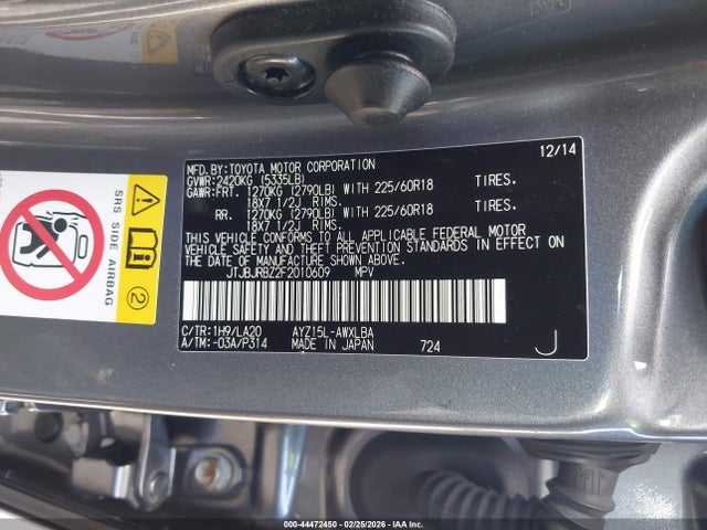 Lexus NX 300H 2015 JTJBJRBZ2F2010609 Image 9