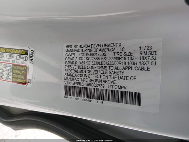 Продаж на аукціоні авто 2024 Honda Odyssey Ex, vin: 5FNRL6H55RB022852, номер лоту: 44472452