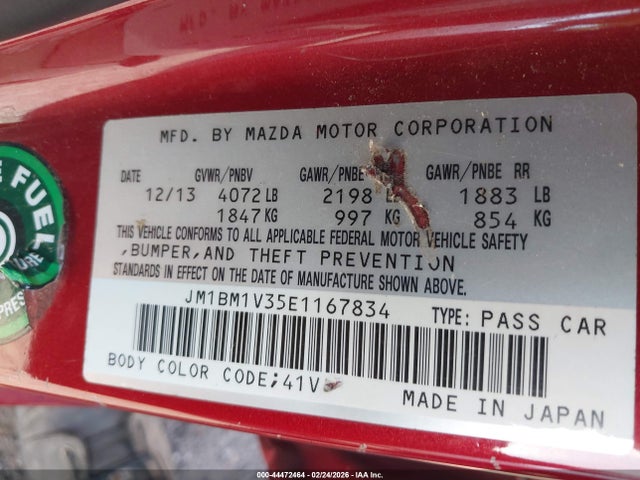 Продажа на аукционе авто 2014 Mazda Mazda3 S Touring, vin: JM1BM1V35E1167834, номер лота: 44472464