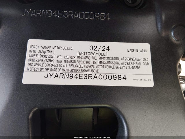 JYARN94E3RA000984 Yamaha MT09