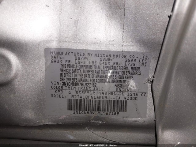 Aukcja sprzedaży 2024 Nissan Versa 1.6 S, vin: 3N1CN8BV7RL927182, numer aukcji: 44472507